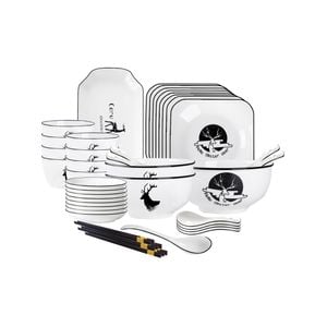 SOGA 28Pcs White Antler Printed Ceramic Dinnerware Set