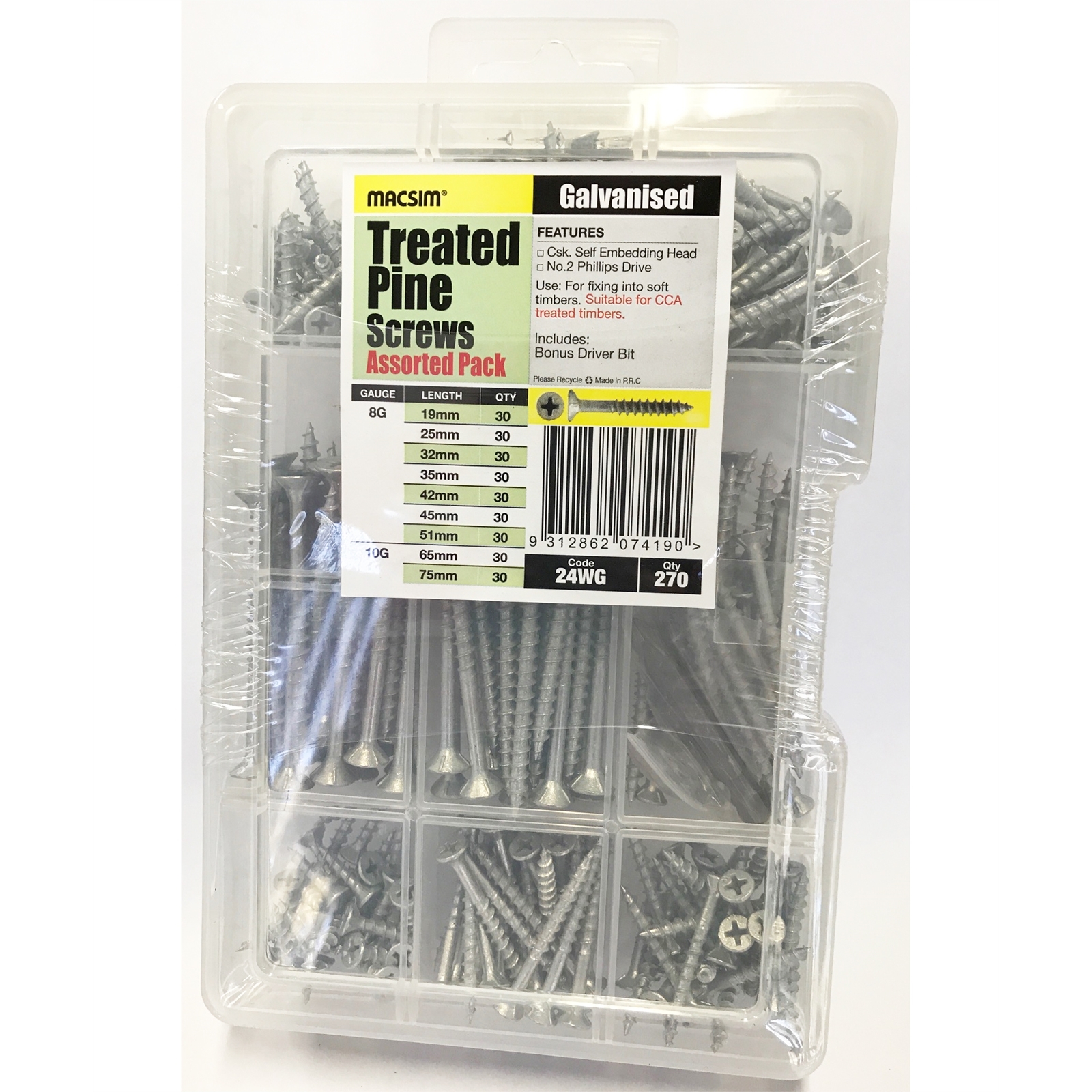 Macsim Fasteners 270 Piece Assorted Treated Pine Screw Pack
