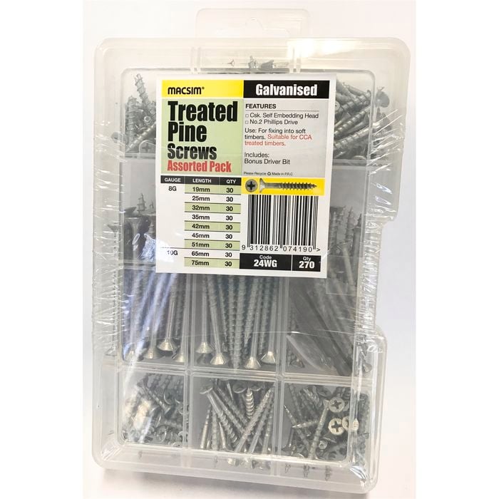 Macsim 270 Piece Assorted Treated Pine Screw Pack