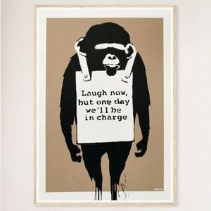 Galrie Banksy Laugh Now Art Print 2003 - Iconic Wall Decor, Wood Frame, A0 84 x 119cm (33 x 47inch)
