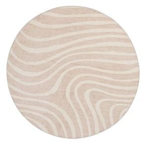 Loopsie-120cm X 120cm-glis Ivory And Beige Lines Washable Round Rug