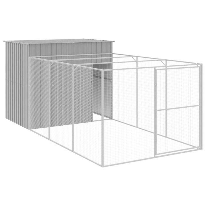 vidaXL Dog House Dog Crate Kennel with Roof and Run Light Grey Galvanised Steel 214x865x181 cm
