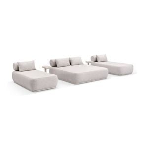 Norfolk Aluminium Double and Single Sun Lounge Set Light Dune With Side Tables Package & Sandstone Cushions