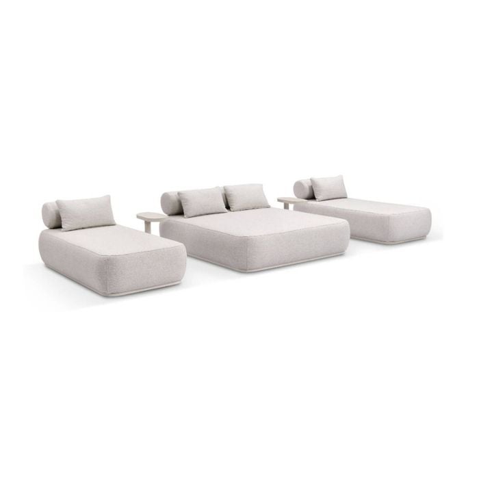 Norfolk Aluminium Double and Single Sun Lounge Set Light Dune With Side Tables Package & Sandstone Cushions