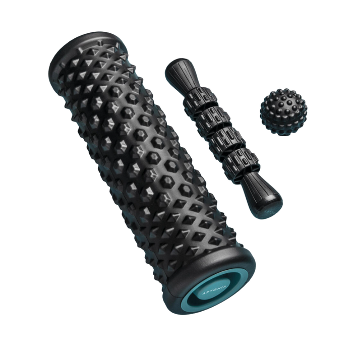 Aptonia Massage Kit: Massage Roller, Ball & Stick - Black