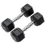 METEOR 5kg Pair Rubber Hex Dumbbells
