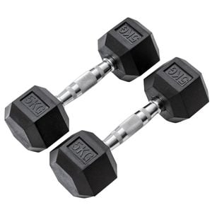 METEOR 5kg Pair Rubber Hex Dumbbells