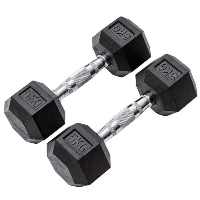 METEOR 5kg Pair Rubber Hex Dumbbells