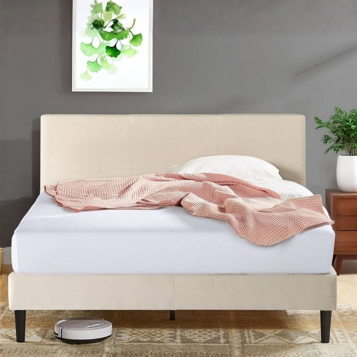 Zinus Queen Bed Frame Base Fabric Natural Beige