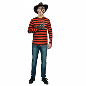 More Than Party Adult Red Black Stripe Killer Man Costume With Mask/Gloves S/M