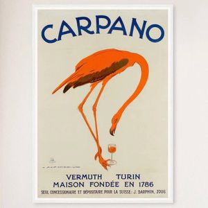 Galrie Carpano Vermouth Flamingo Vintage Advertising Poster for Collectors and Home Décor, White Frame, 50 x 70cm (20 x 28inch)