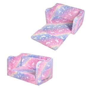 Ufurniture Kids Sofa 2 Seat Toddler Armchair Couch Children Fold out Play Couch Convertible Lounge Sofa Bed Pink