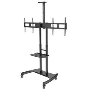 P&P Black Dual Screen Mobile TV Stand Height Adjustable With Locking Wheels