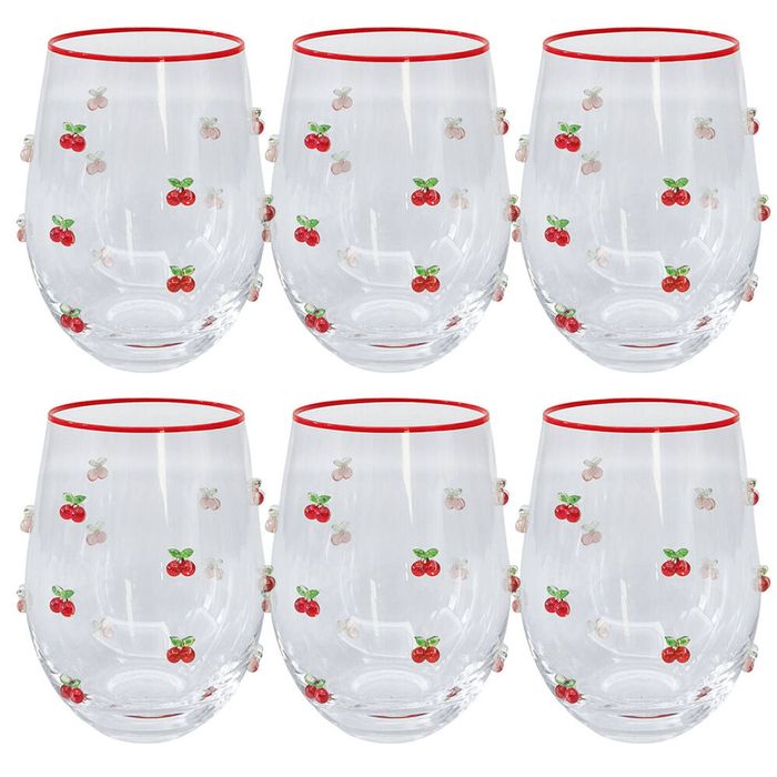 6PK Urban Kaya Cherry Stemless Wine Drinking Glass 520ml 12cm Red