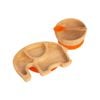 Tiny Dining Children's Bamboo Elephant Plate, Bowl and Spoon with Suction Cups - Segmented Design, - Orange