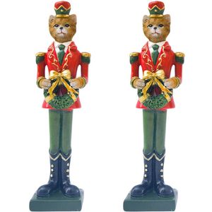 2PK Urban Cat/Dog Nutcracker Resin Standing 22cm Red/Green Assorted