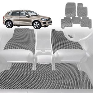 6D Diamond Car Floor Mats for VolksWagen Touareg 2011-2017-Full Set-Grey-Outback GT