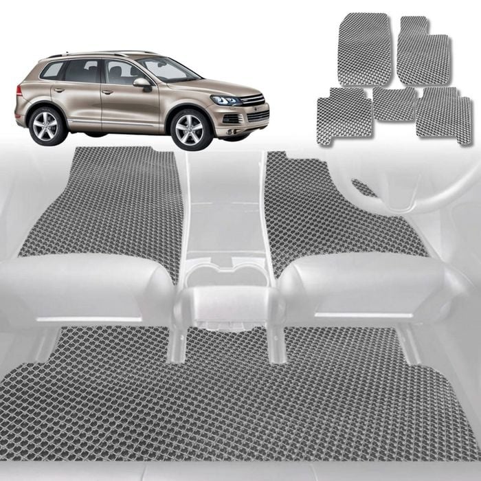 6D Diamond Car Floor Mats for VolksWagen Touareg 2011-2017-Full Set-Grey-Outback GT