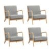 Oikiture 4X Armchair Lounge Chair Accent Armchairs Couches Sofa Wood Light Grey