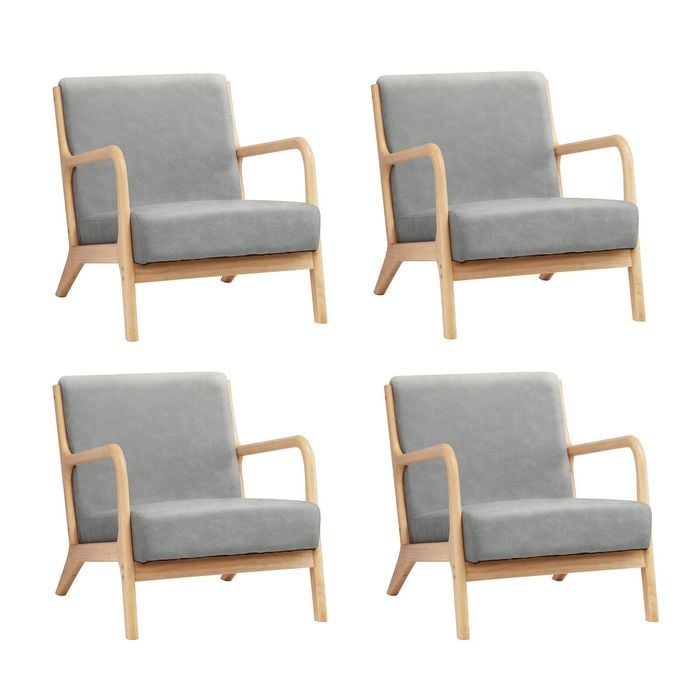 Oikiture 4X Armchair Lounge Chair Accent Armchairs Couches Sofa Wood Light Grey
