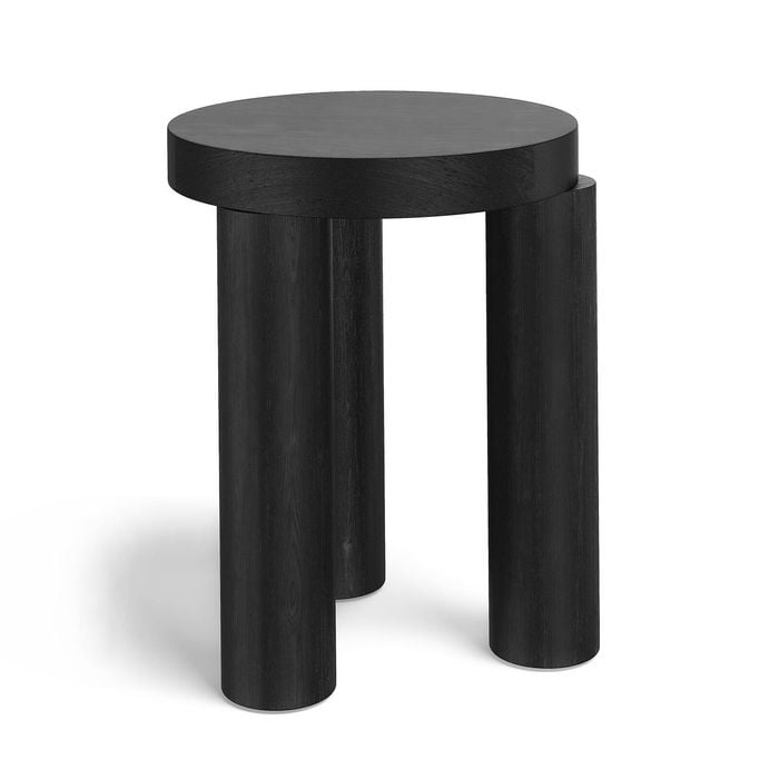 Nomad Black Round Solid Oak Side Table Stool
