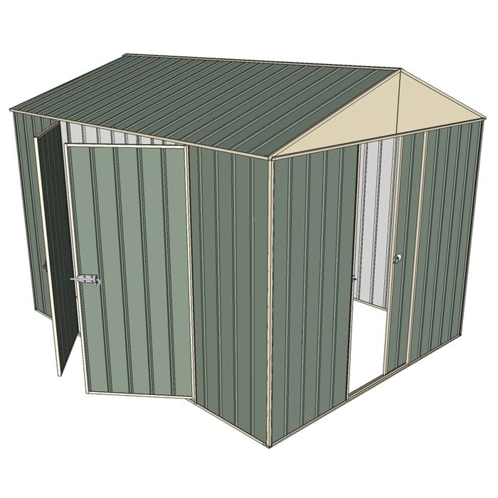 Build-a-Shed 2.3 x 3.0 x 2.3m Front Gable Single Sliding Door and Double Hinged Door Shed - Green