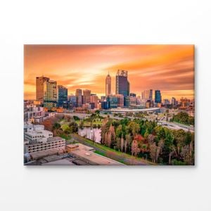 Perth's Skyline at Sunset Print 100% Australian Made 75x50cm (Stretched Canvas)