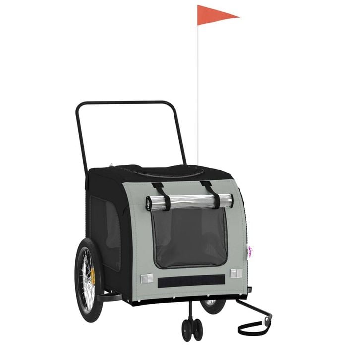 vidaXL Pet Bike Trailer Dog Stroller Black and Grey Oxford Fabric and Iron