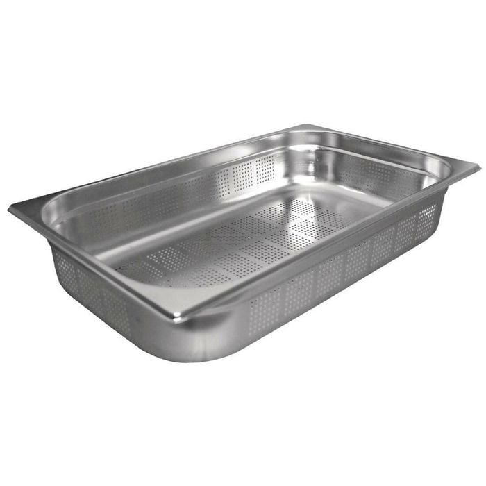 Vogue Gastronorm Tray Perforated Stainless Steel 1/1 100mm Deep Commercial Food Pan