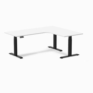 Desky L-shape Sit To Stand White Melamine Desk 1800x1500mm - Right Return Height Adjustable Matte Black Leg