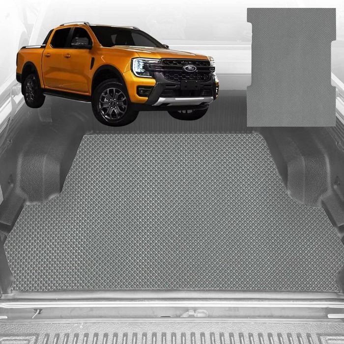 6D Diamond Ute Tub Mat for Ford Ranger Wildtrack Dual Cab 2022-Current (With Factory Plastic Tub Liner) - Grey