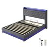Levede Gas Lift Bed Frame with RGB LED Lights Storage Headboard USB Charging Double Grey