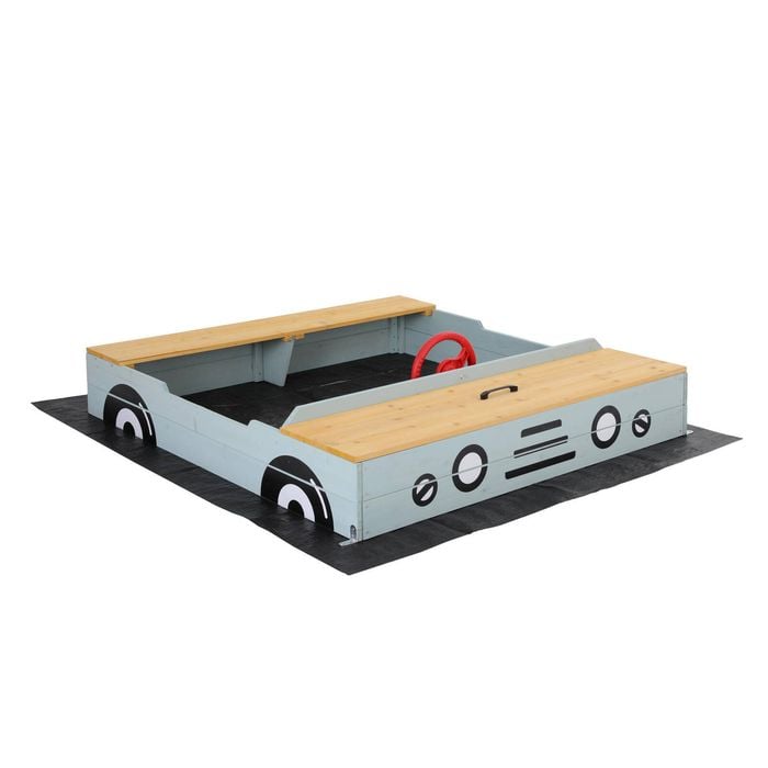 Keezi Car Sandpit Sandbox Outdoor Wooden Play Toy With Bench Seats