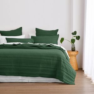Dreamaker Superfine Washed Microfibre Stripe Quilted Coverlet Set Hunter Green Super King Bed