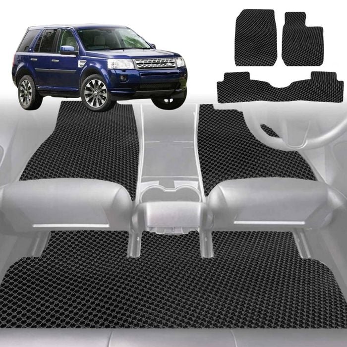 6D Diamond Car Floor Mats for Land Rover Freelander (Series 2)2007-2014-Full Set-Black-Outback GT
