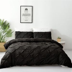 Dreamfields King Black Diamond Embroidery Pintuck Quilt/Doona/Duvet Cover Set