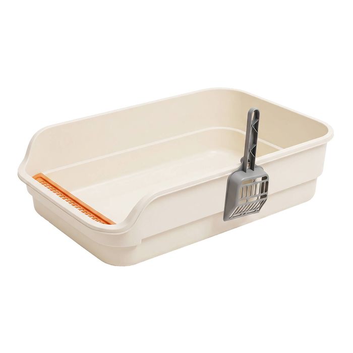 Pawz Large Cat Litter Box High Sided Open Top Cat Litter Tray 60cm Beige