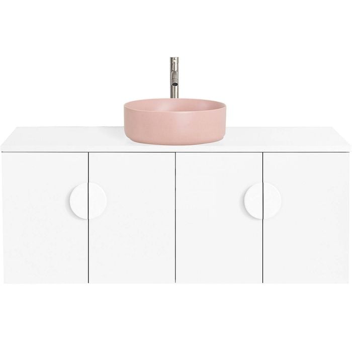 CIBO 1200mm White Mornington Wall Hung Vanity With Pink Basin And White Handles