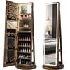 Costway Revolving Mirror Cabinet Jewelry Storage Shelves Brown
