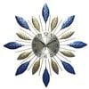 Salesbay 55cm Silent Wall Clock Metal Leaf Design Blue Gold Modern Home Decor