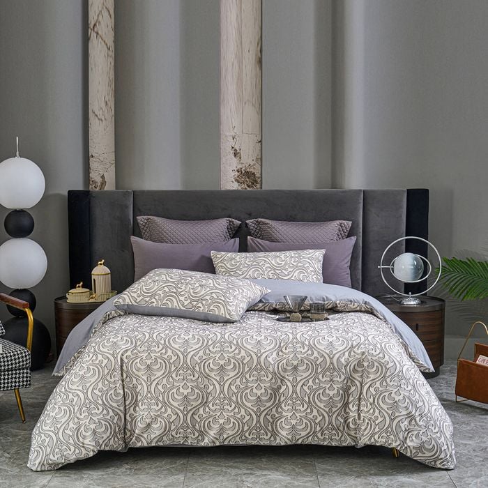 CottonMore 100% Cotton Cut Flower Craft Floral Patchwork Grey Quilt Doona Duvet Cover Set - Double