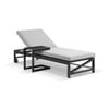 Kansas Outdoor Aluminium Sun Lounge On Wheels Charcoal With Hugo Slide Under Side Table & Olefin Grey Cushions