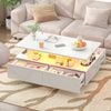Advwin LED Coffee Table w/ 4 Storage Drawers High Gloss Central Table w/ Open Display Shelf White