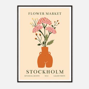 Galrie Scandinavian Botanical Art Print Stockholm Flower Market Decor, Black Frame, A1 60 x 84cm (23 x 33inch)