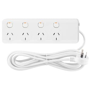 Arlec White 4 Outlet Individually Switched Powerboard