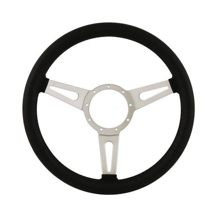 15" Aluminium 9 Bolt Steering Wheel Black Leather Full-Wrap Slotted Spokes