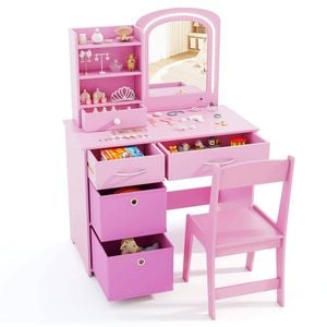 Costway Kids Vanity Set Princess Makeup Table & Chair