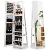 Costway Mirror Jewelry Cabinet Rotating Armoire W/led White
