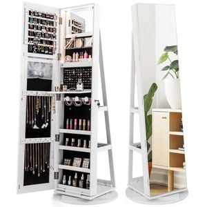 Costway Mirror Jewelry Cabinet Rotating Armoire W/led White