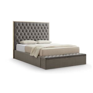 King Storage Bed Frame Fabric Upholstery Tufted Headboard